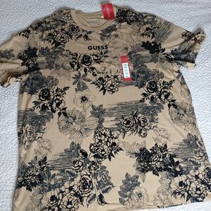 Guess Floral Graphic T-Shirt Tan Black XXL NWT